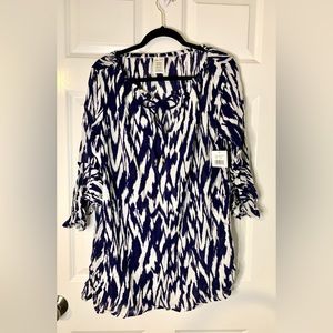 Anne Cole Navy and White Ikat Tie-Neck Swim Coverup